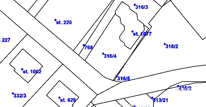 Parcela st. 316/4 v KÚ Lobeč, Katastrální mapa