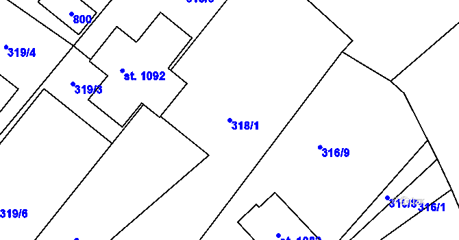 Parcela st. 318/1 v KÚ Lobeč, Katastrální mapa