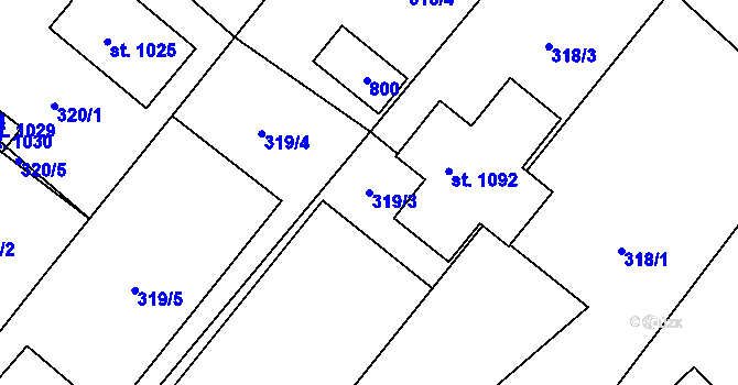 Parcela st. 319/3 v KÚ Lobeč, Katastrální mapa