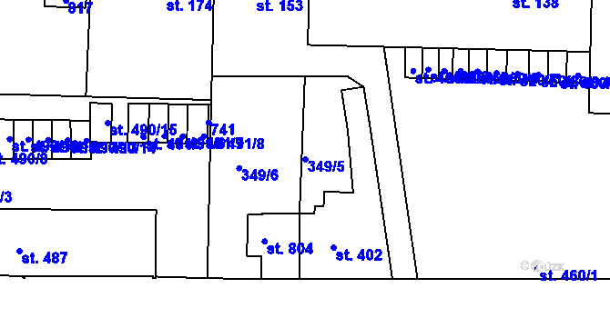 Parcela st. 349/5 v KÚ Lobeč, Katastrální mapa