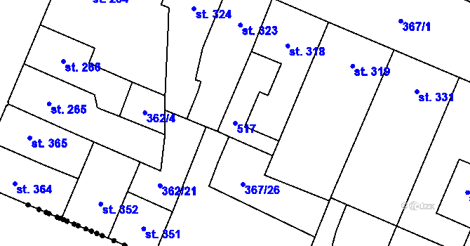 Parcela st. 517 v KÚ Lobeč, Katastrální mapa