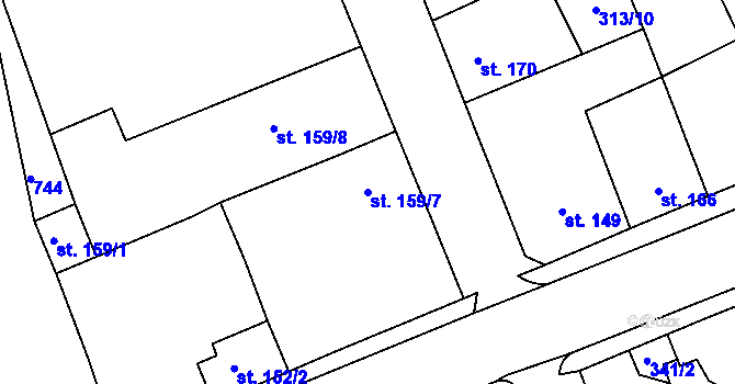 Parcela st. 159/7 v KÚ Lobeč, Katastrální mapa