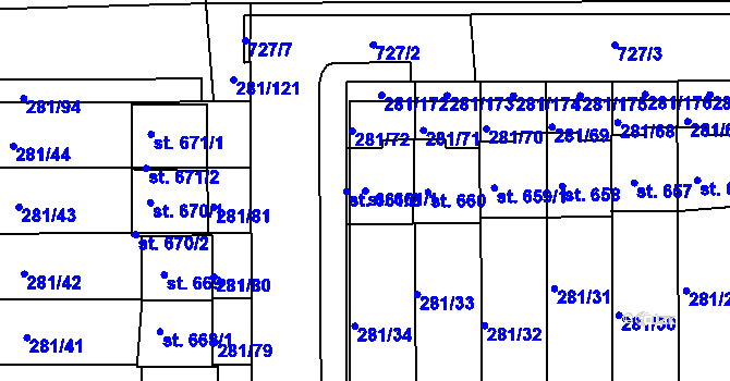 Parcela st. 661/1 v KÚ Lobeč, Katastrální mapa
