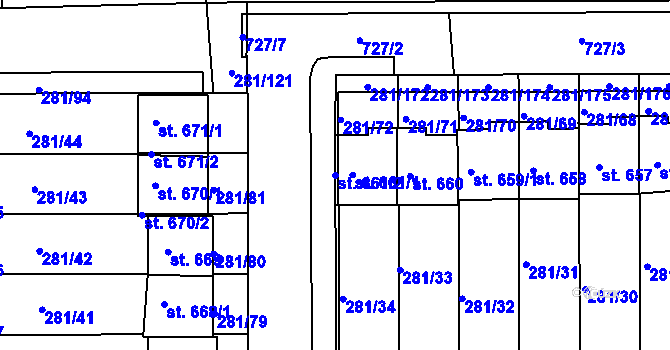 Parcela st. 661/2 v KÚ Lobeč, Katastrální mapa