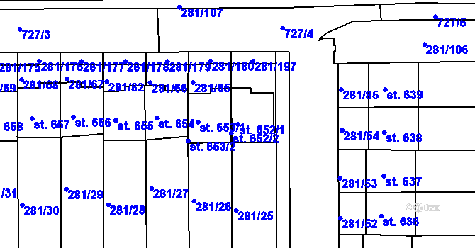 Parcela st. 652/1 v KÚ Lobeč, Katastrální mapa