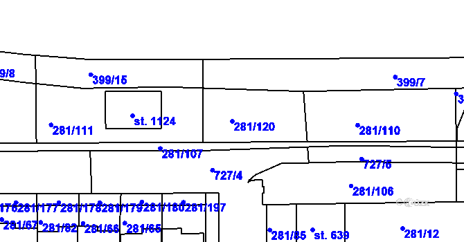Parcela st. 281/120 v KÚ Lobeč, Katastrální mapa