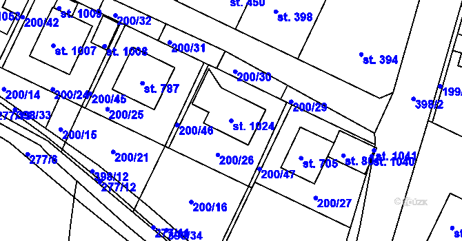 Parcela st. 1024 v KÚ Lobeč, Katastrální mapa