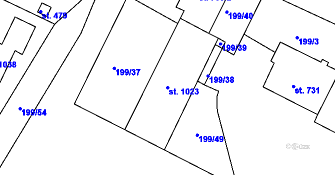 Parcela st. 1023 v KÚ Lobeč, Katastrální mapa