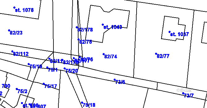 Parcela st. 82/74 v KÚ Lobeč, Katastrální mapa