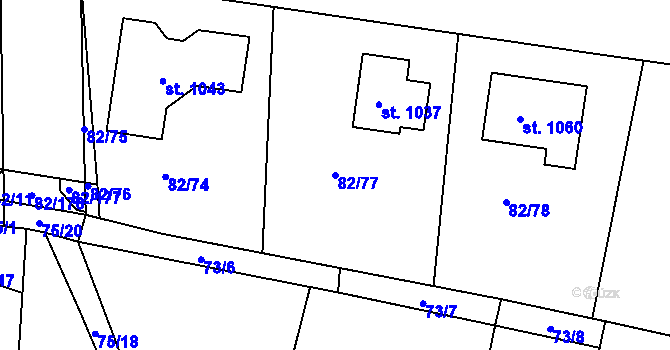 Parcela st. 82/77 v KÚ Lobeč, Katastrální mapa