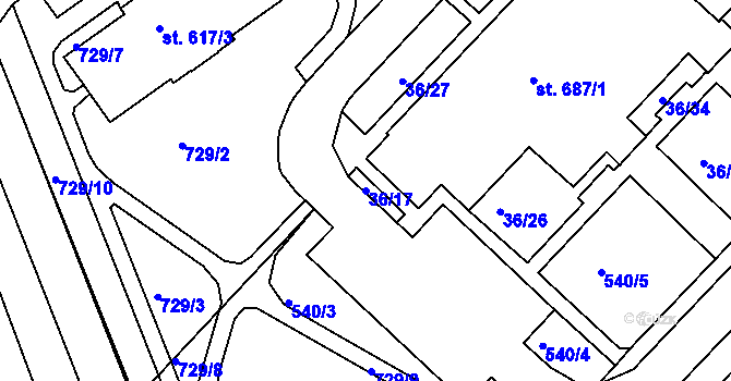 Parcela st. 36/17 v KÚ Lobeč, Katastrální mapa