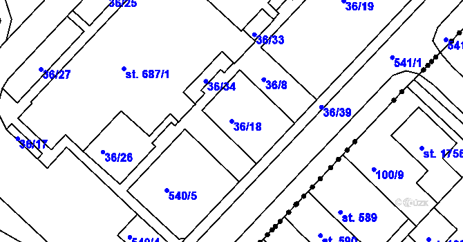 Parcela st. 36/18 v KÚ Lobeč, Katastrální mapa