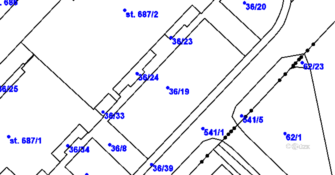 Parcela st. 36/19 v KÚ Lobeč, Katastrální mapa