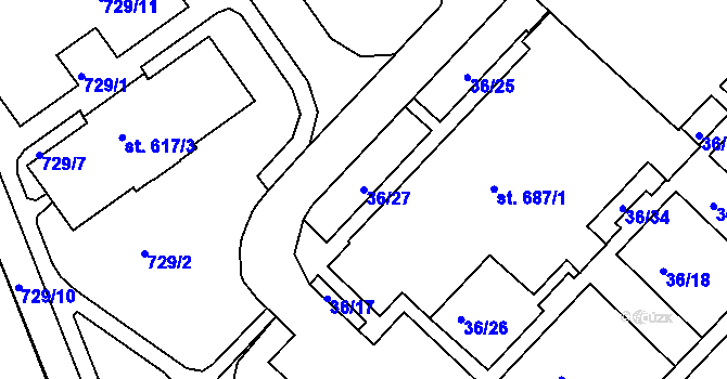 Parcela st. 36/27 v KÚ Lobeč, Katastrální mapa