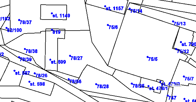 Parcela st. 75/16 v KÚ Lobeč, Katastrální mapa