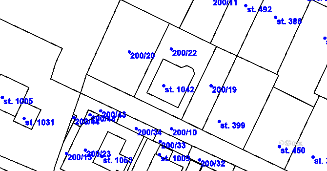 Parcela st. 1042 v KÚ Lobeč, Katastrální mapa