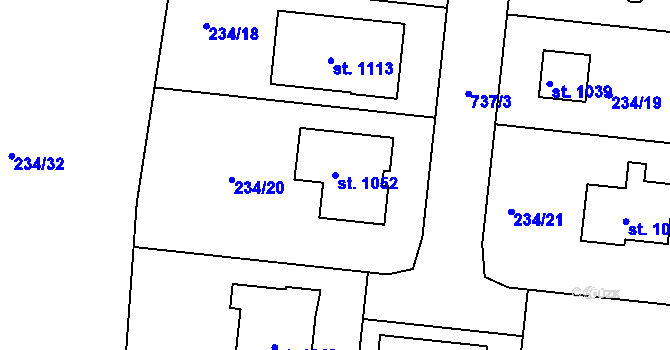 Parcela st. 1052 v KÚ Lobeč, Katastrální mapa
