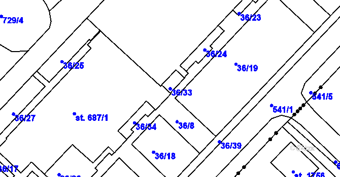 Parcela st. 36/33 v KÚ Lobeč, Katastrální mapa