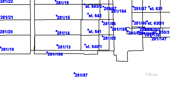 Parcela st. 640/1 v KÚ Lobeč, Katastrální mapa