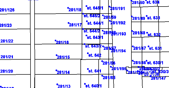 Parcela st. 643/2 v KÚ Lobeč, Katastrální mapa