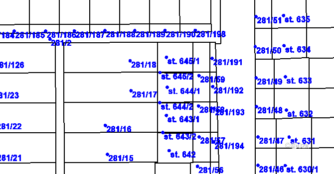 Parcela st. 644/1 v KÚ Lobeč, Katastrální mapa