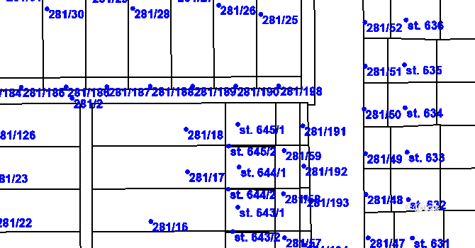 Parcela st. 645/1 v KÚ Lobeč, Katastrální mapa
