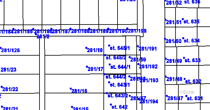 Parcela st. 645/2 v KÚ Lobeč, Katastrální mapa