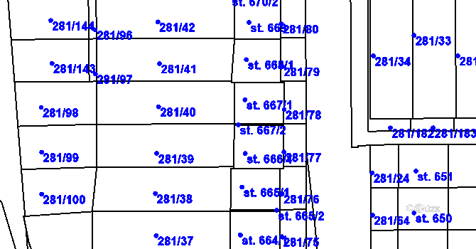 Parcela st. 667/2 v KÚ Lobeč, Katastrální mapa