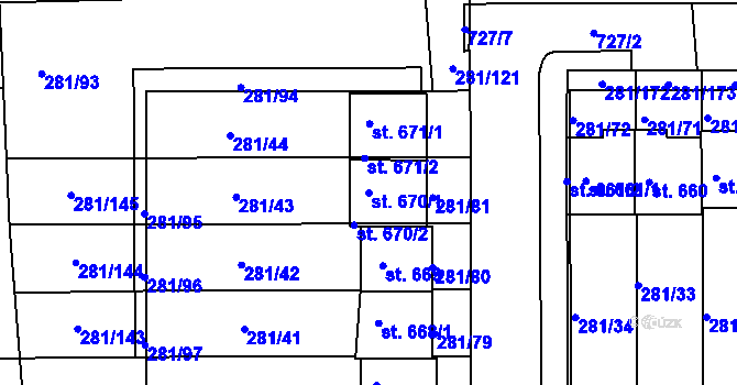Parcela st. 670/1 v KÚ Lobeč, Katastrální mapa