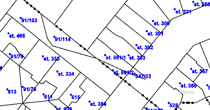 Parcela st. 591/1 v KÚ Lobeč, Katastrální mapa