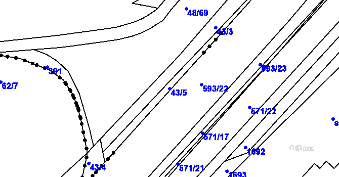 Parcela st. 43/5 v KÚ Lobeč, Katastrální mapa