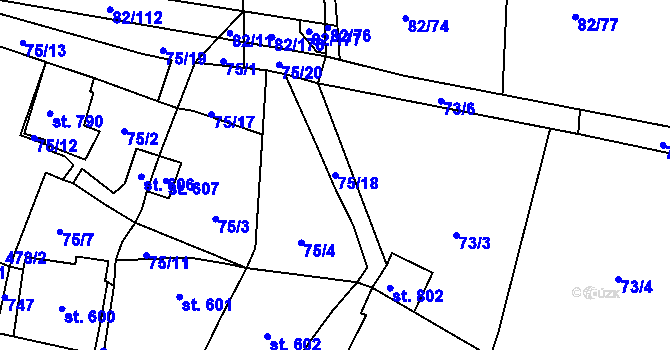 Parcela st. 75/18 v KÚ Lobeč, Katastrální mapa