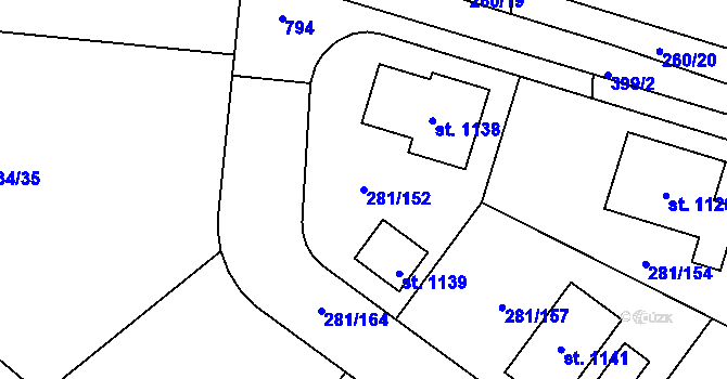 Parcela st. 281/152 v KÚ Lobeč, Katastrální mapa