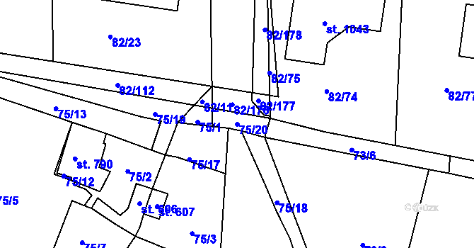 Parcela st. 75/20 v KÚ Lobeč, Katastrální mapa