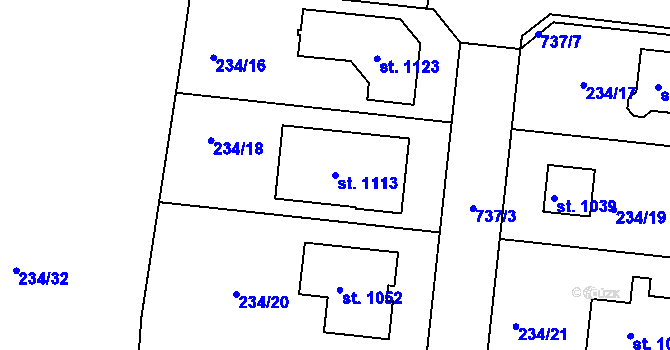 Parcela st. 1113 v KÚ Lobeč, Katastrální mapa