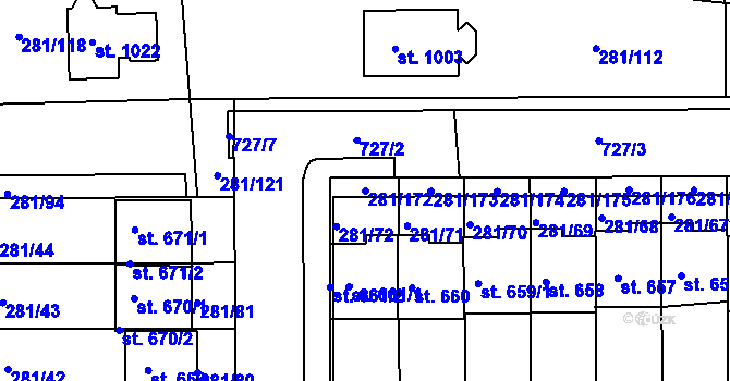Parcela st. 281/172 v KÚ Lobeč, Katastrální mapa