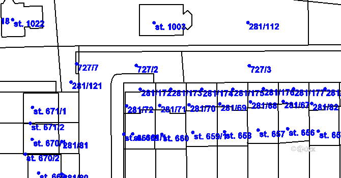 Parcela st. 281/173 v KÚ Lobeč, Katastrální mapa