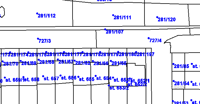 Parcela st. 281/179 v KÚ Lobeč, Katastrální mapa