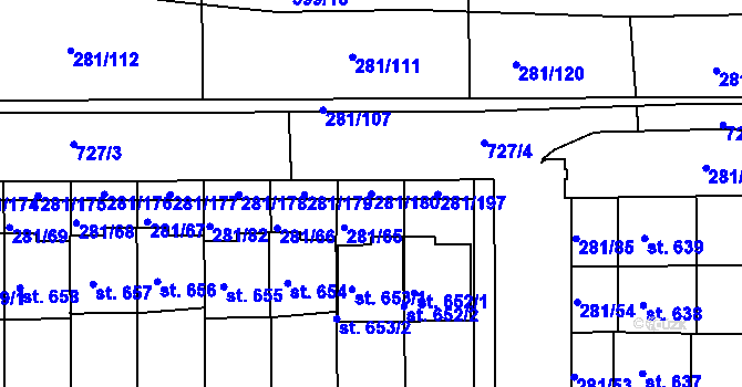 Parcela st. 281/180 v KÚ Lobeč, Katastrální mapa
