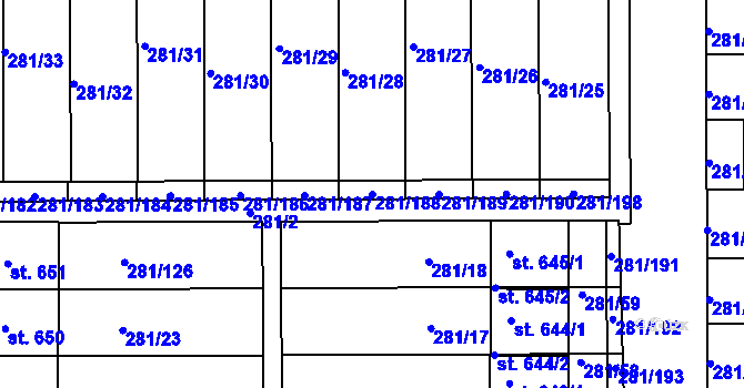 Parcela st. 281/188 v KÚ Lobeč, Katastrální mapa