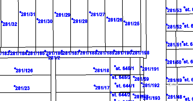 Parcela st. 281/189 v KÚ Lobeč, Katastrální mapa