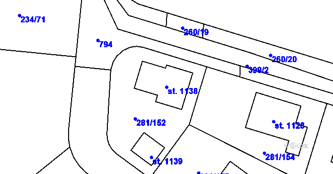 Parcela st. 1138 v KÚ Lobeč, Katastrální mapa