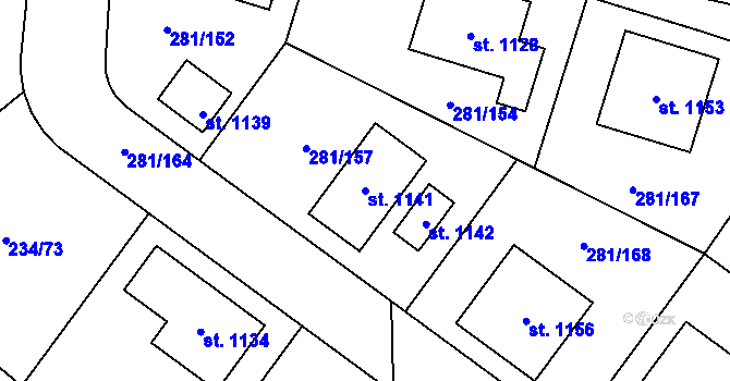 Parcela st. 1141 v KÚ Lobeč, Katastrální mapa