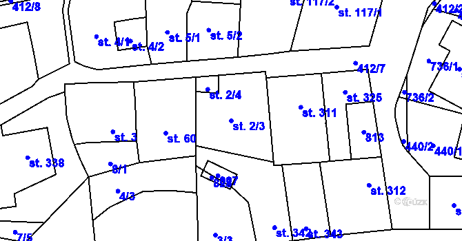 Parcela st. 2/3 v KÚ Lobeč, Katastrální mapa
