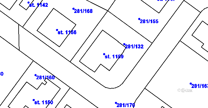 Parcela st. 1159 v KÚ Lobeč, Katastrální mapa