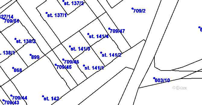 Parcela st. 141/2 v KÚ Králův Dvůr, Katastrální mapa