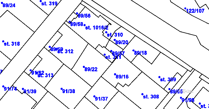 Parcela st. 311 v KÚ Králův Dvůr, Katastrální mapa