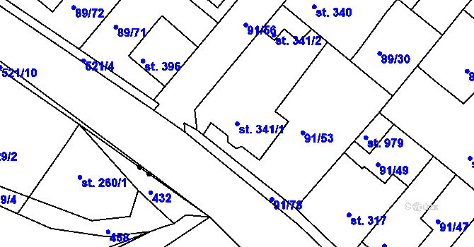 Parcela st. 341/1 v KÚ Králův Dvůr, Katastrální mapa