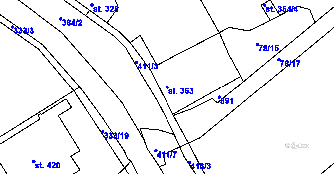 Parcela st. 363 v KÚ Králův Dvůr, Katastrální mapa
