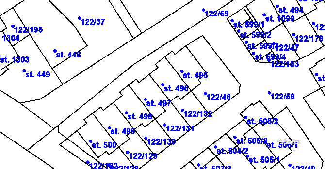 Parcela st. 496 v KÚ Králův Dvůr, Katastrální mapa